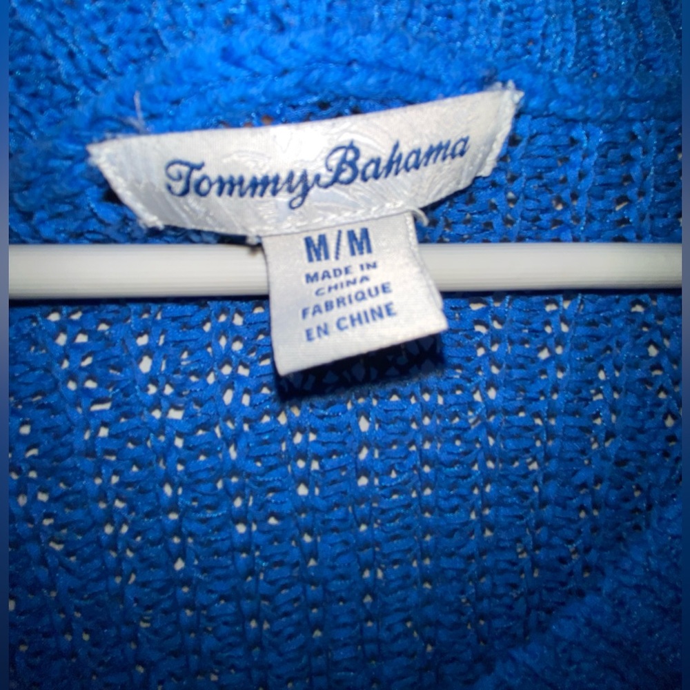 Tommy Bahama Marlina Blue Tape Yarn Open Knit V-Neck Sweater M Medium see photos - Picture 7 of 13
